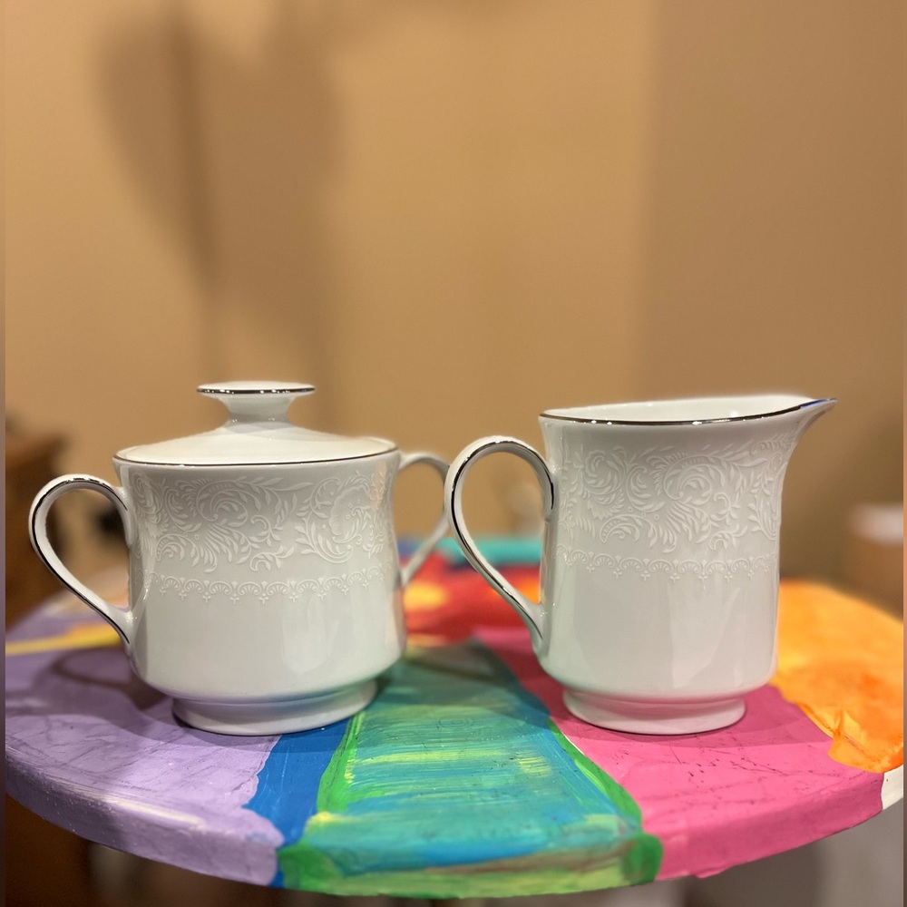 Johann Haviland White and Silver Sugar and Creamer Set